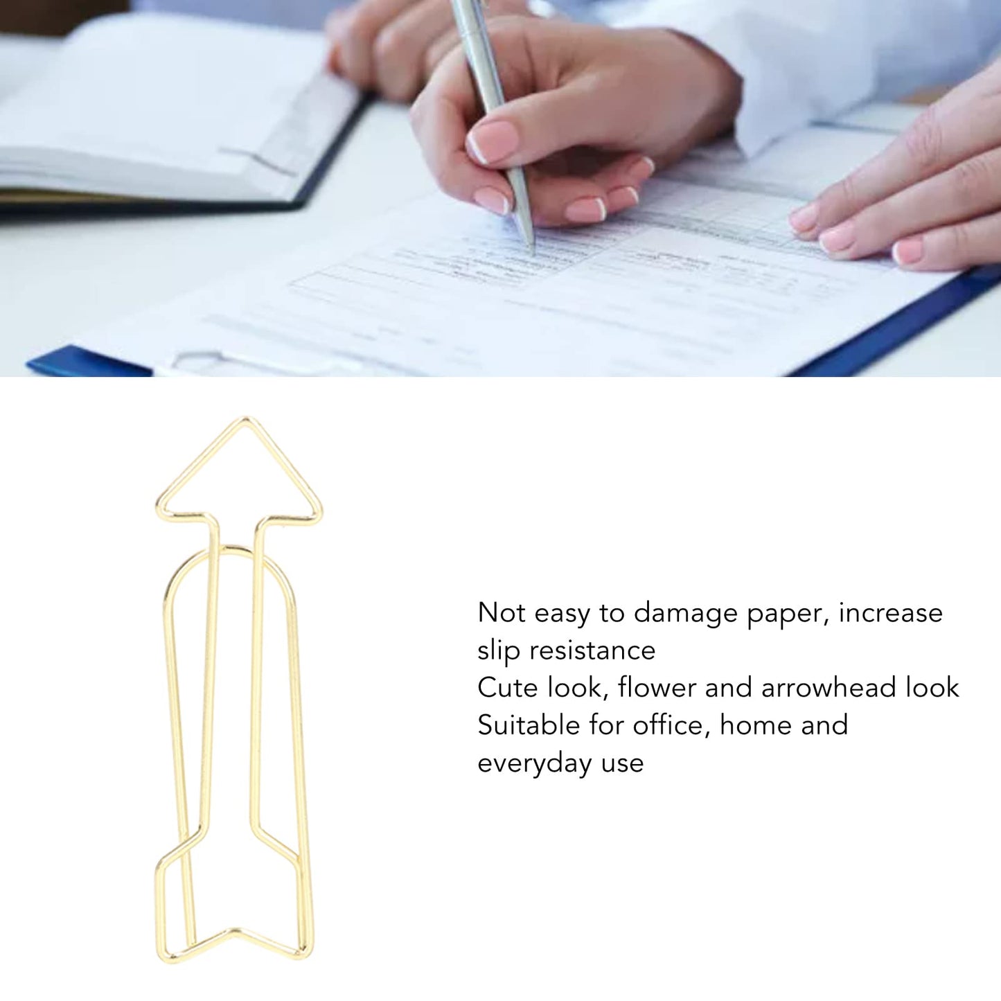 CYTGOUPER Small Gold Paper Clips 100 Pcs: Arrowhead Shaped Paper Clips with Clear Box,2in Decorative PaperClips Small for for Fun Office Supplies College Gifts Wedding Decoration