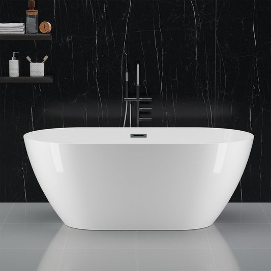67" Free Standing Tub, Acrylic Freestanding Bathtub, Modern Soaking Tub with Integrated Overflow and Drain, White Bathroom Fixture, Stand Alone Bathtub, CUPC Certified, MB