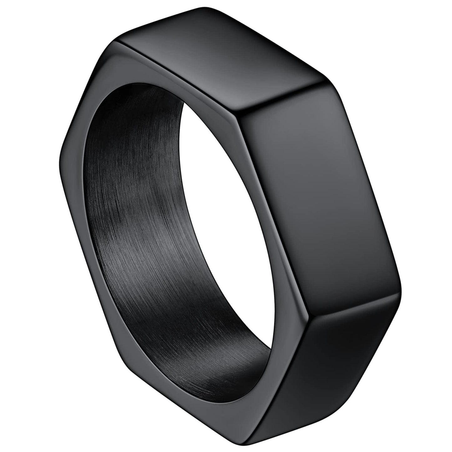 ChainsHouse Black Biker Ring Stainless Steel Jewelry Size 9 Punk Hexagon Geometric Band Rings