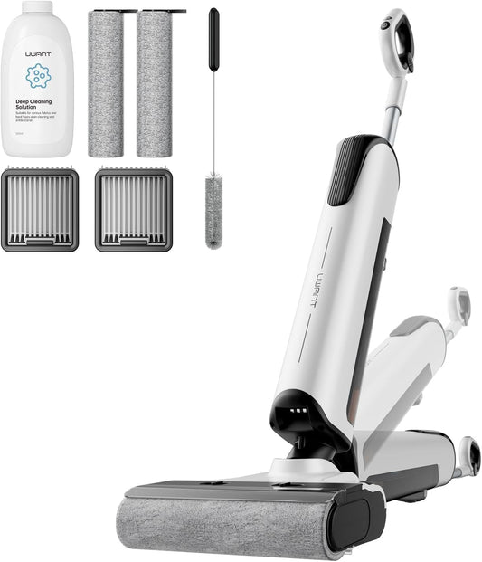 uwant Wet Dry Vacuum Cleaner 180°Lay-Flat Push-in Vacuum Mop All in One with 18000Pa Suction Auto Self-Cleaning Anti Odor Stick Dual-Edge Vacuum Cleaner Set of 1 for Hard Floor/Carpet D100