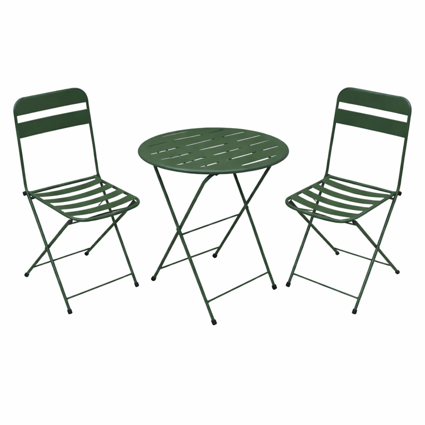 Alpine Corporation VTFAM168A-GN 3-Piece Green Metal Folding Bistro Set – 20" Round Patio Table with 2 Folding Chairs – Portable Indoor/Outdoor Balcony & Garden Furniture Set