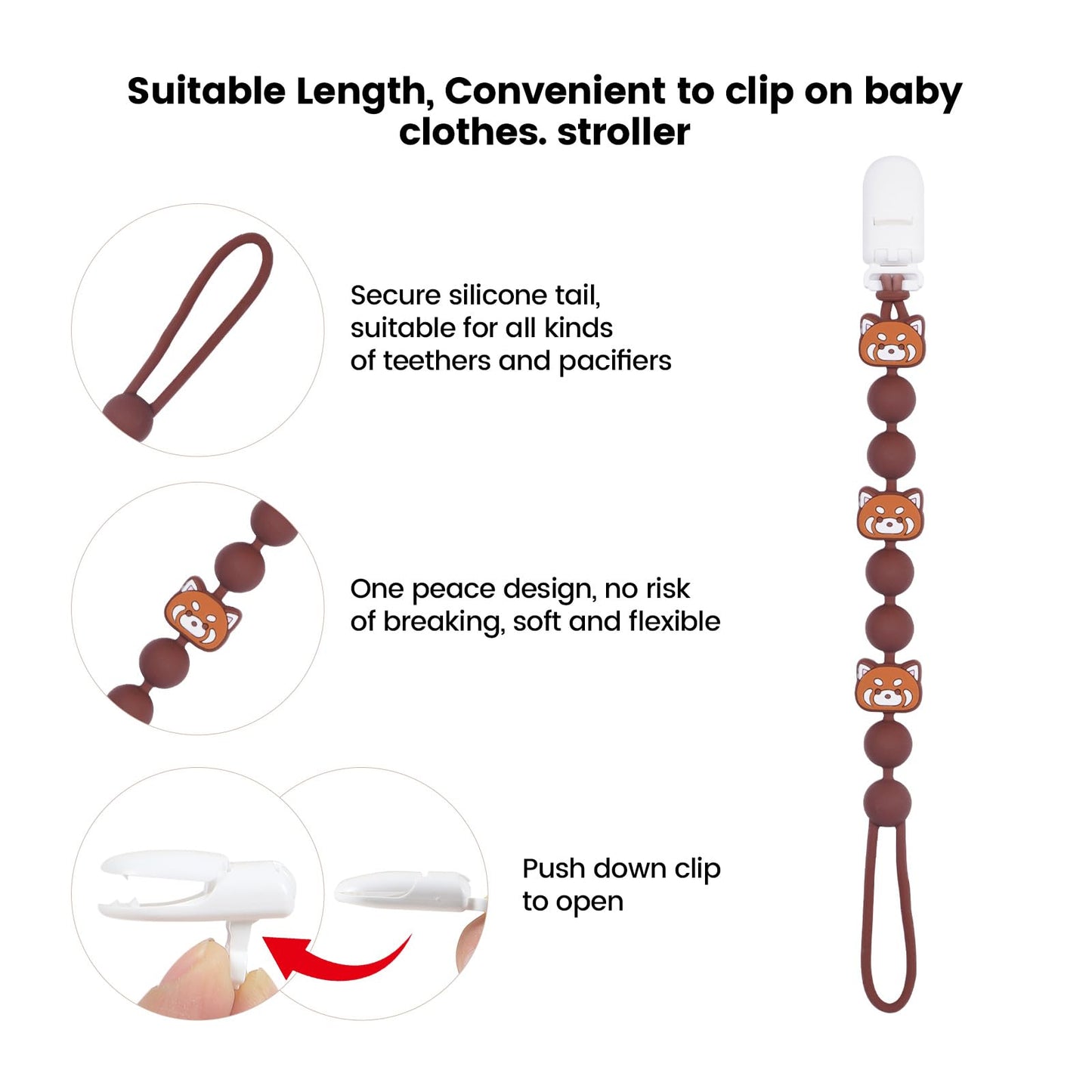 Cute Animal Baby Food Grade Silicone Teether Toy with One Piece Design Pacifier Clip Holder,Teething Pain Relief Toys Gift Set for 3 Months+ Boys and Girls,Freezer Safe,BPA Free (Red Panda)