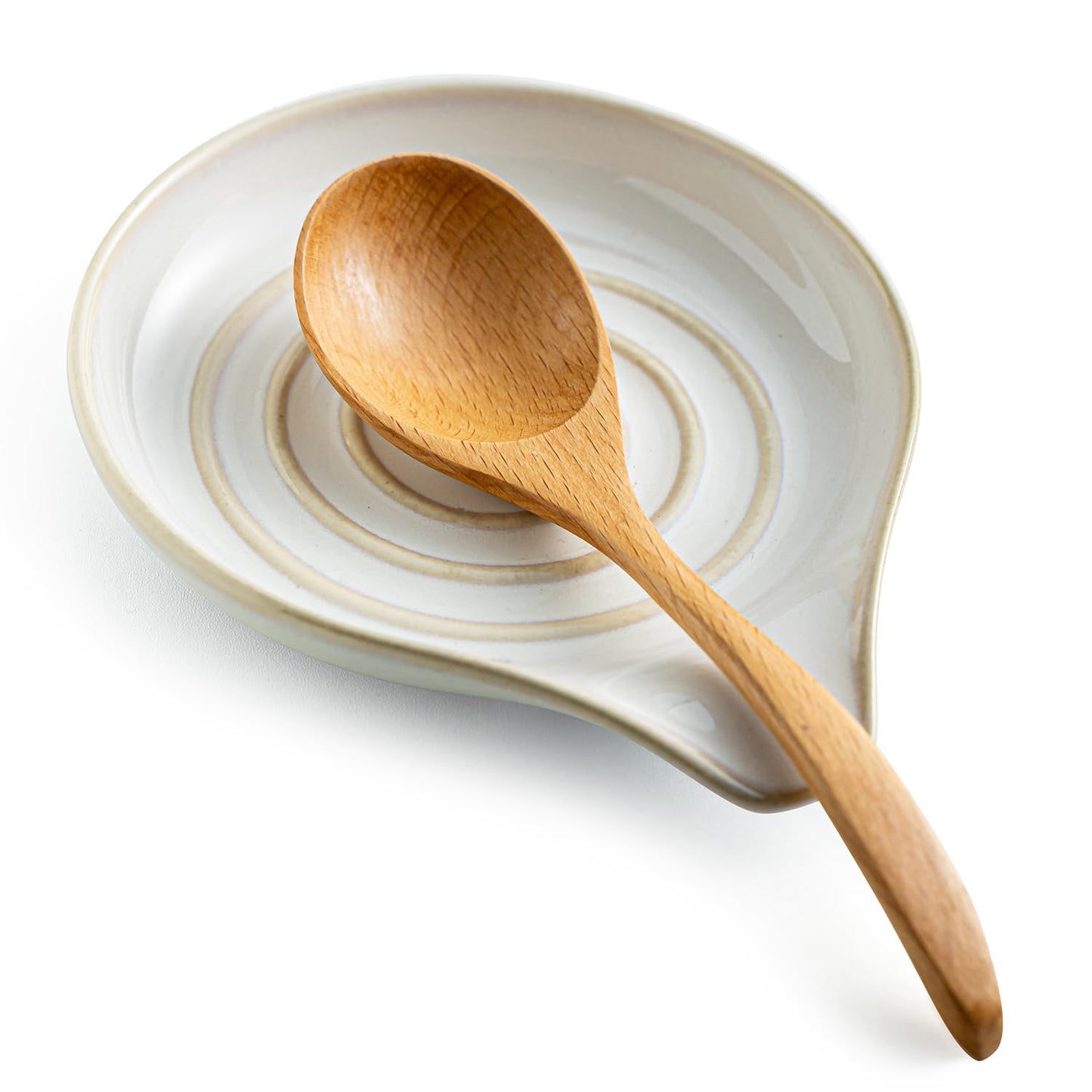 LAUCHUH Spoon Rest, Large Ceramic Spoon Holder for Kitchen Counter Spatula Rest Heat-Resistant Spoon Rest for Stove Top Cooking Utensil Holder, Farmhouse Kitchen Décor for Mother's Day, Cream, 5 Inch