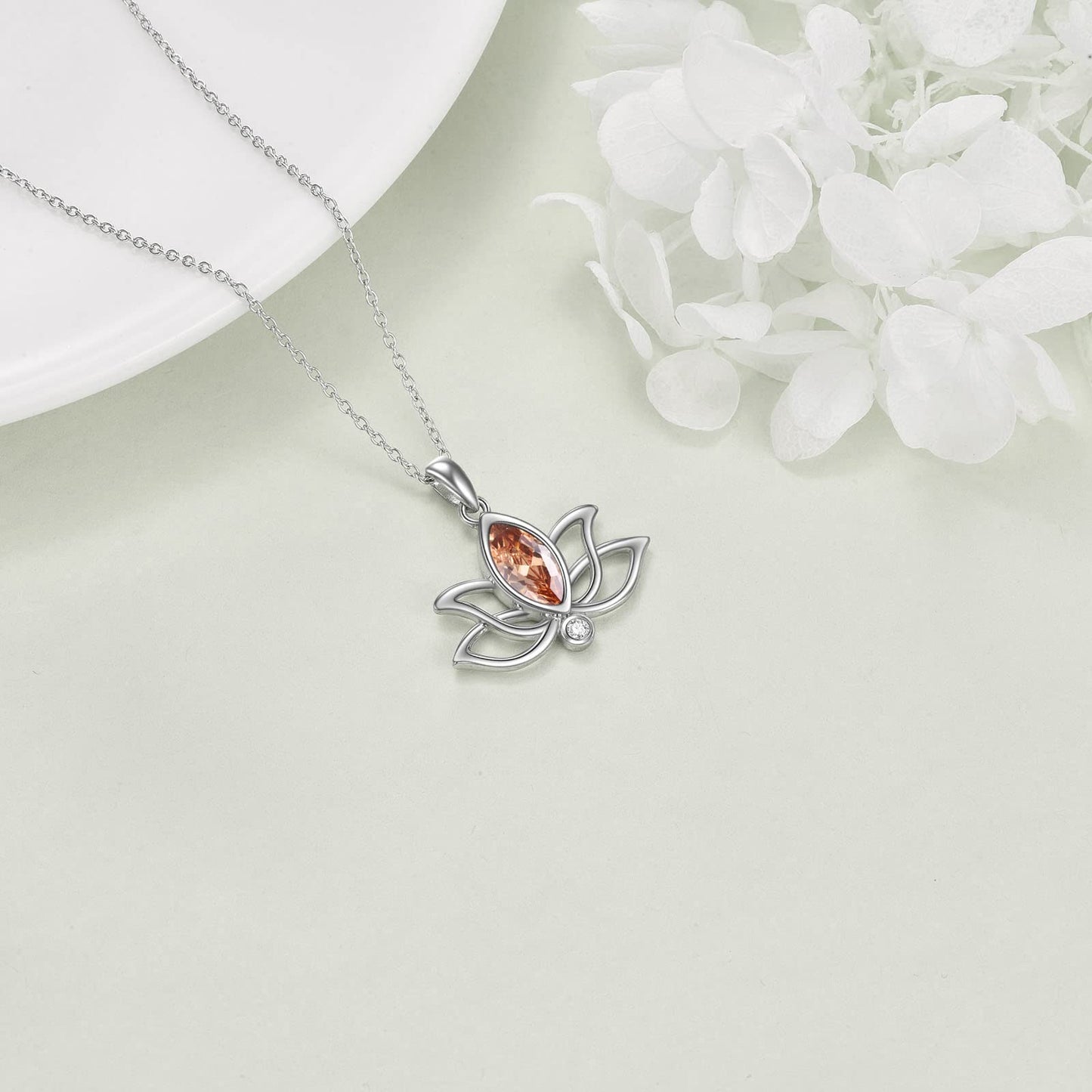 YFN Lotus Necklace Sterling Silver November Birthstone Pendant Genuine Orange Citrine Jewelry Gifts for Women (Nov)