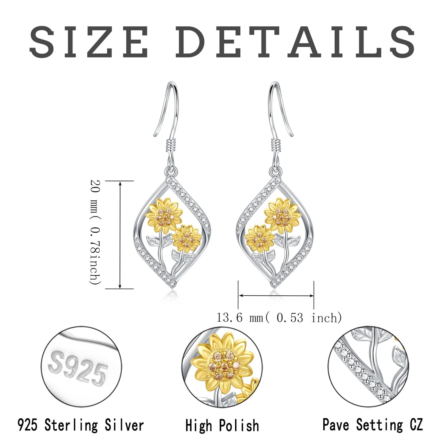 oGoodsunj Sunflower Necklace Jewelry Set fo Women Sterling Silver Anklet Bracelet Earrings You Are My Sunshine Pendant Gifts for Mom Daughter Wife (Dangle Earring)