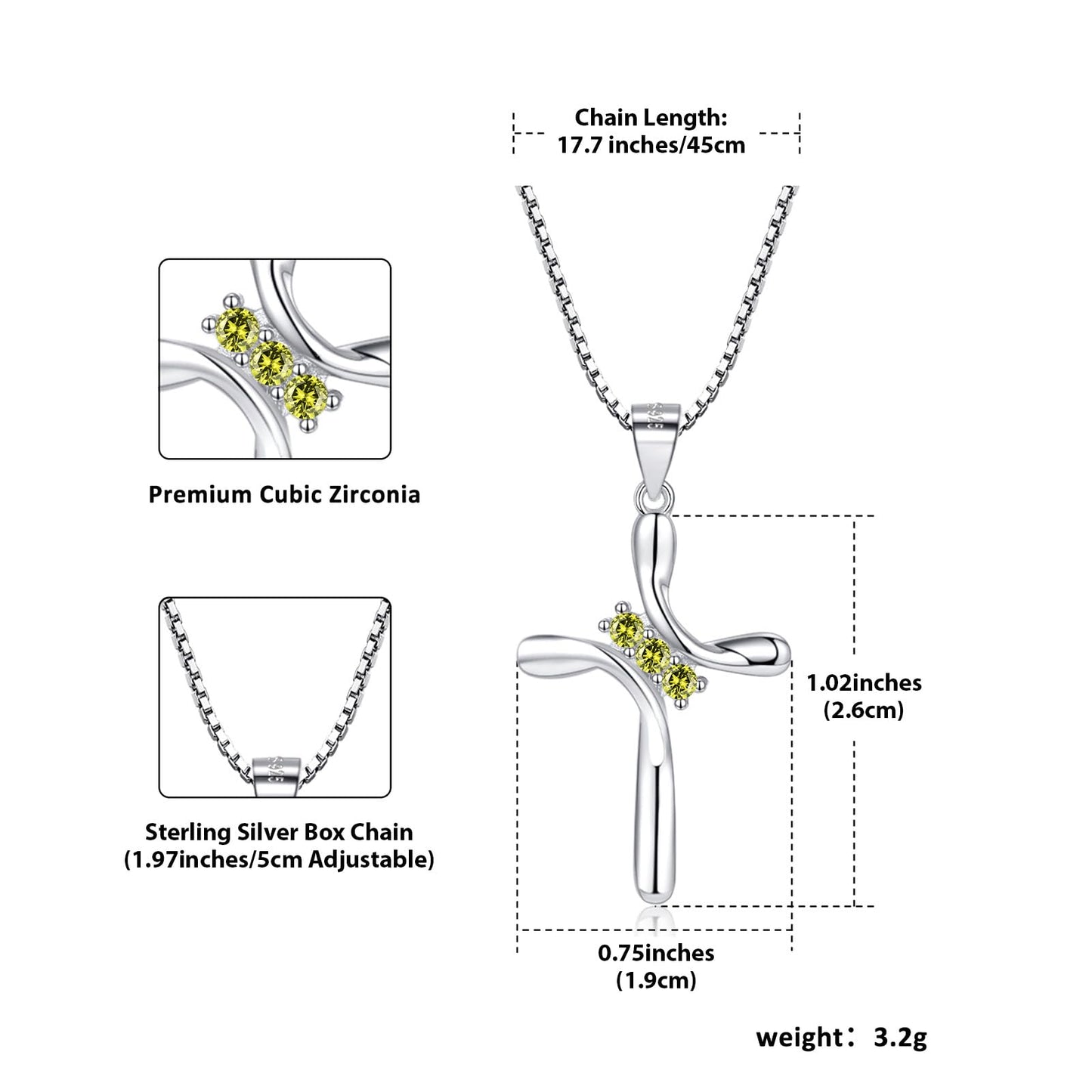 EVERU S925 Sterling Silver Cross Necklace for Women Birthstone Necklace with Cubic Zirconia 18K Gold Plated Cross Pendant Jewelry Ideal Gift Green Peridot August
