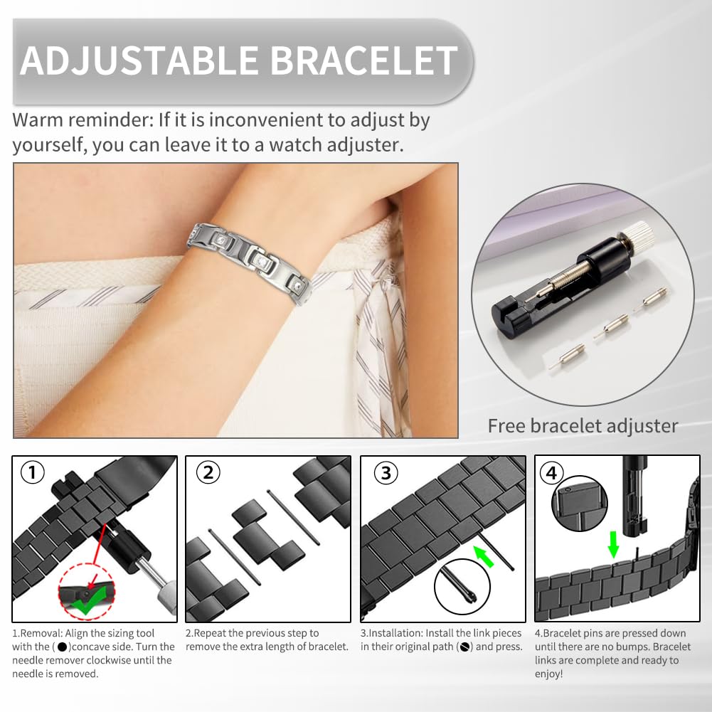 Women's Ultra Strength Magnetic Bracelet, Stainless Steel Magnetic Bracelets for Women, Adjustable Length with Sizing Tool Fashion Accessories, Therapy Jewelry with Gift Box (Silver)
