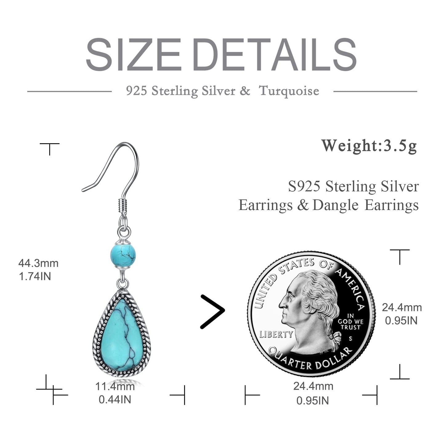 POPLYKE Teardrop Turquoise Dangle Earrings for Women 925 Sterling Silver Turquoise Earrings for Women Turquoise Jewelry Gifts
