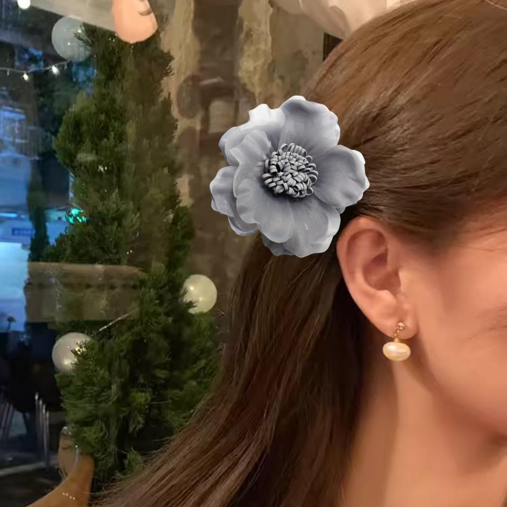 Elegant Large Cloth Flower Brooches Big Camellia Flower Pin for Women Dainty Cloth Fabric Rose Brooches Dress Skirt Scarf Hat Pins Clothing Decoration Accessories (Grey)