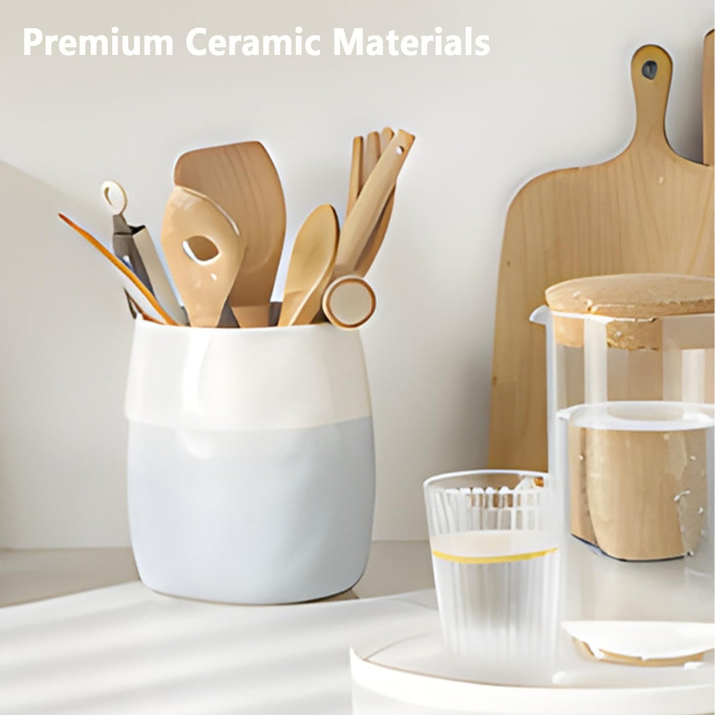 DIWEMI Utensil Holder, Ceramic Kitchen Utensil Crocks for Kitchen Counter Decor, Spoon Holder, Cooking Tool Organizer Gifts for Mom, Cooking Enthusiasts, Chefs, and Homemakers