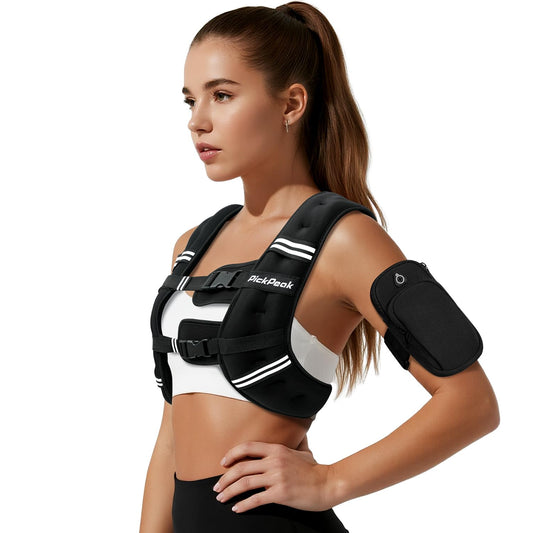 PICKPEAK Weighted Vest for Woman Man 5lb/6lb/8lb/11lb/12lb/13lb/15lb/20lb/25lb/30lb Weighted Vest for Walking, Strength Training Weight Vest with Adjustable Buckle Detachable Phone Pouch for Running Workout