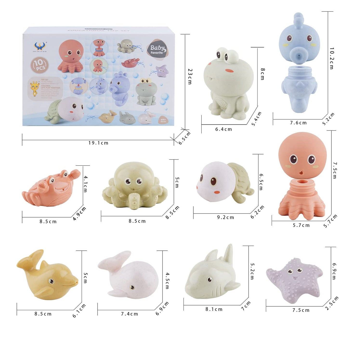 AMCHSURI Mold-Free Ocean Animal Bath Toys 10 Pack | Sensory Water Play Toys for Babies 6-18M & Toddlers 1-3Y | Safe Bathtub Pool Float Toys | Baby Shower, Birthday