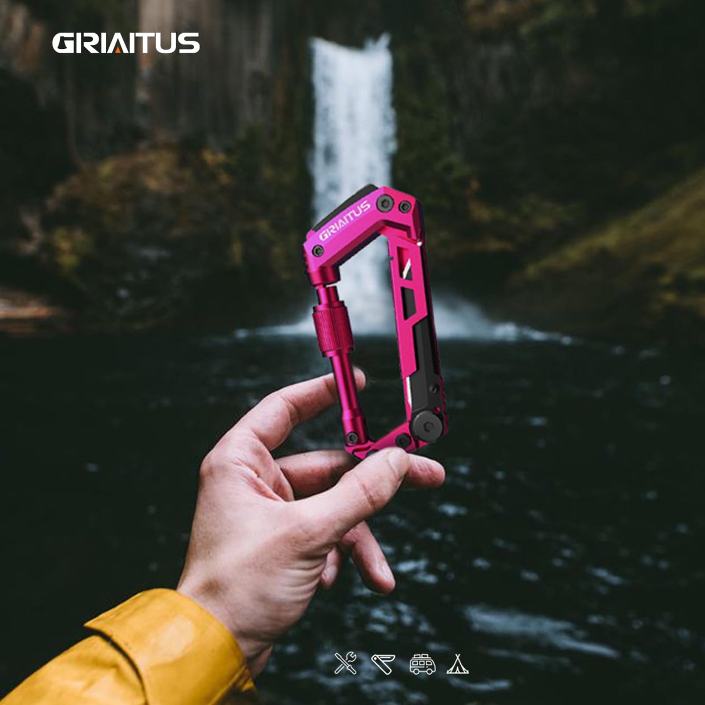 Dark Pink Color Multitool Carabiner EDC Pocket Multi-tool Knife Gifts for Mom Women Wife, EDC Carabiners Keychain with Bottle Opener, Rope Cutter, Window Breaker, for Camping Hiking (Deep Pink)