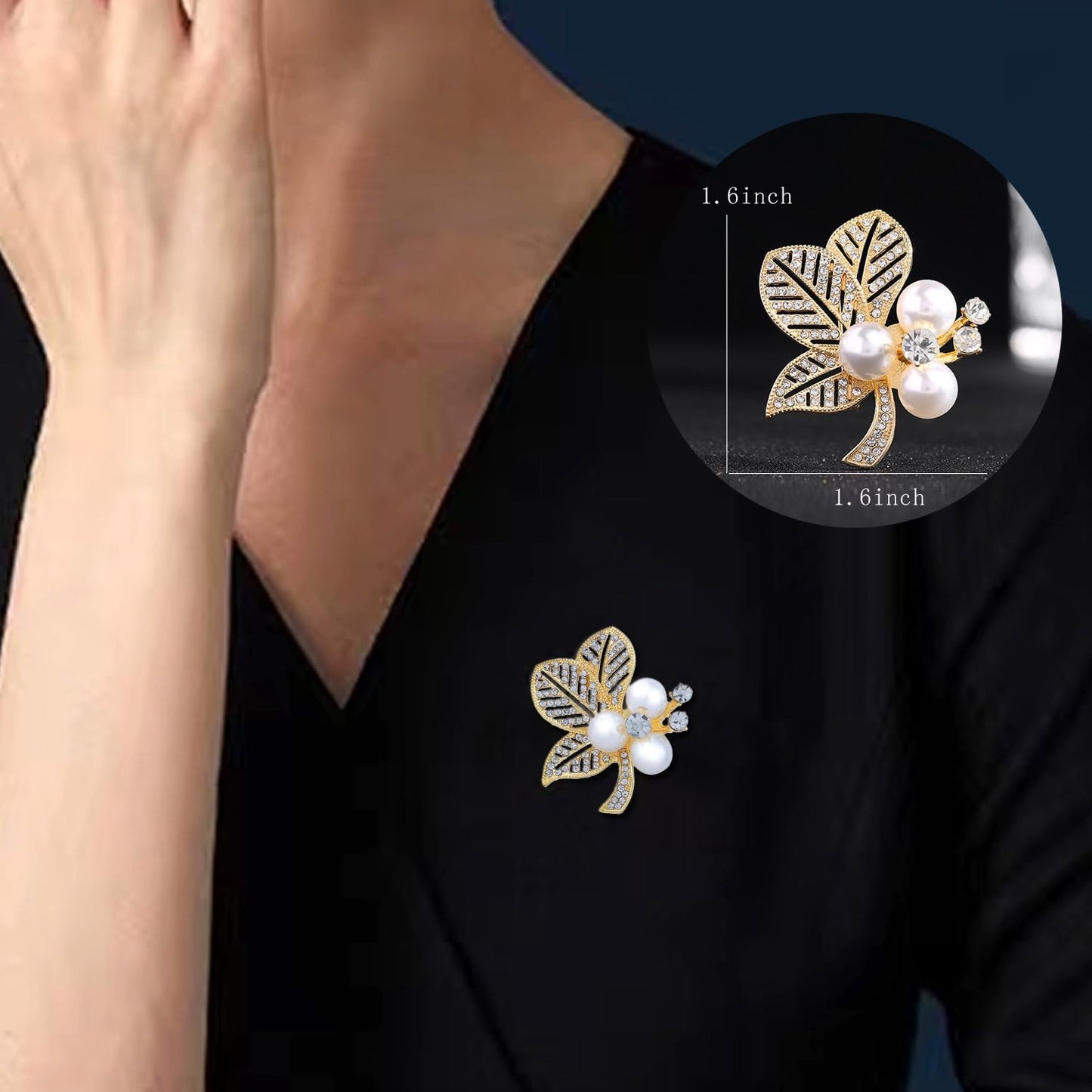 Flower Leaf Crystal Brooches Pins Fashion Beautiful Created Rhinestone Pearl Floral Brooch Good Idea for Party Dance Wedding Banquet for Elegant Women Girl(Pearl Leaf)