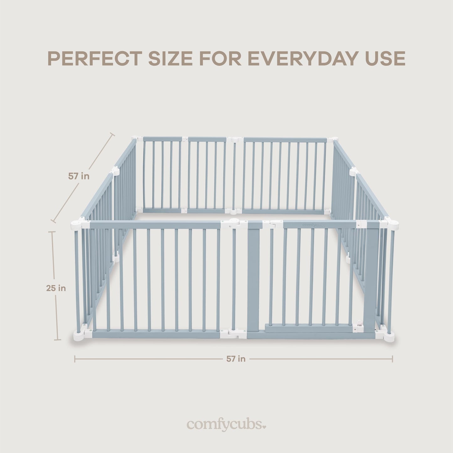 Comfy Cubs Baby Gate Playpen - 57 x 57 x 25 in, Extends Up to 228” - Pine Wood Foldable Playpen with Child-Proof Lock - Easy Assembly Baby Fence Play Area for Babies & Toddlers - Pacific Blue