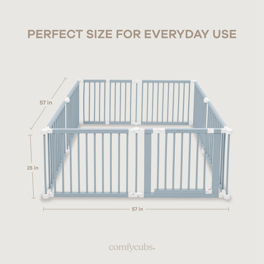 Comfy Cubs Baby Gate Playpen - 57 x 57 x 25 in, Extends Up to 228” - Pine Wood Foldable Playpen with Child-Proof Lock - Easy Assembly Baby Fence Play Area for Babies & Toddlers - Pacific Blue