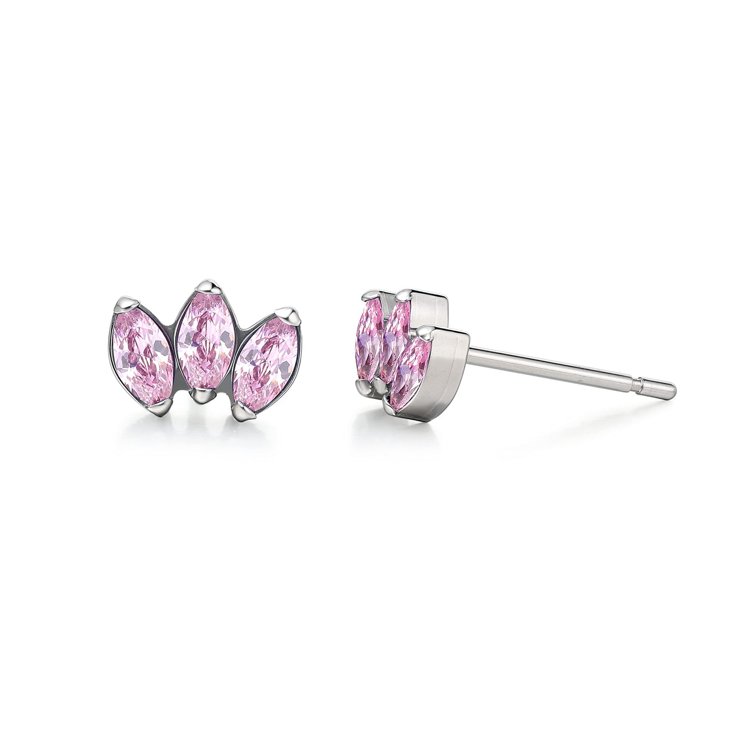 Limerencia Hypoallergenic G23 Pure Titanium Earrings | Crown Cubic Zirconia | F136 Implant Grade Piercing Studs| Suitable for Sensitive Ears Delicate Jewelry (Pink)