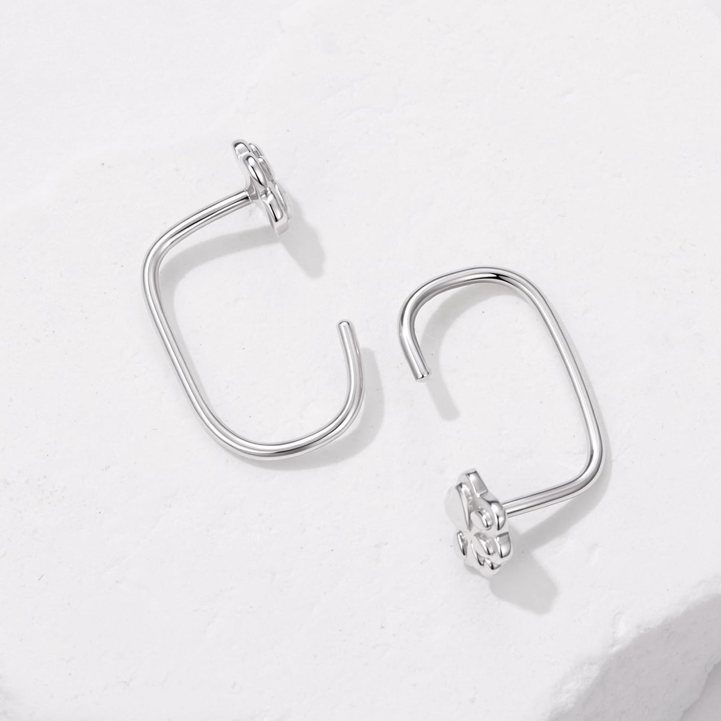 BISAER 925 Sterling Silver Heart Star Small Hoop Earrings, Hypoallergenic Backless Earrings Cartilage Earrings for Women, Dainty Sleeper Earrings with No Back Half Hoop Earrings Jewelry Gift for Her (Clover)