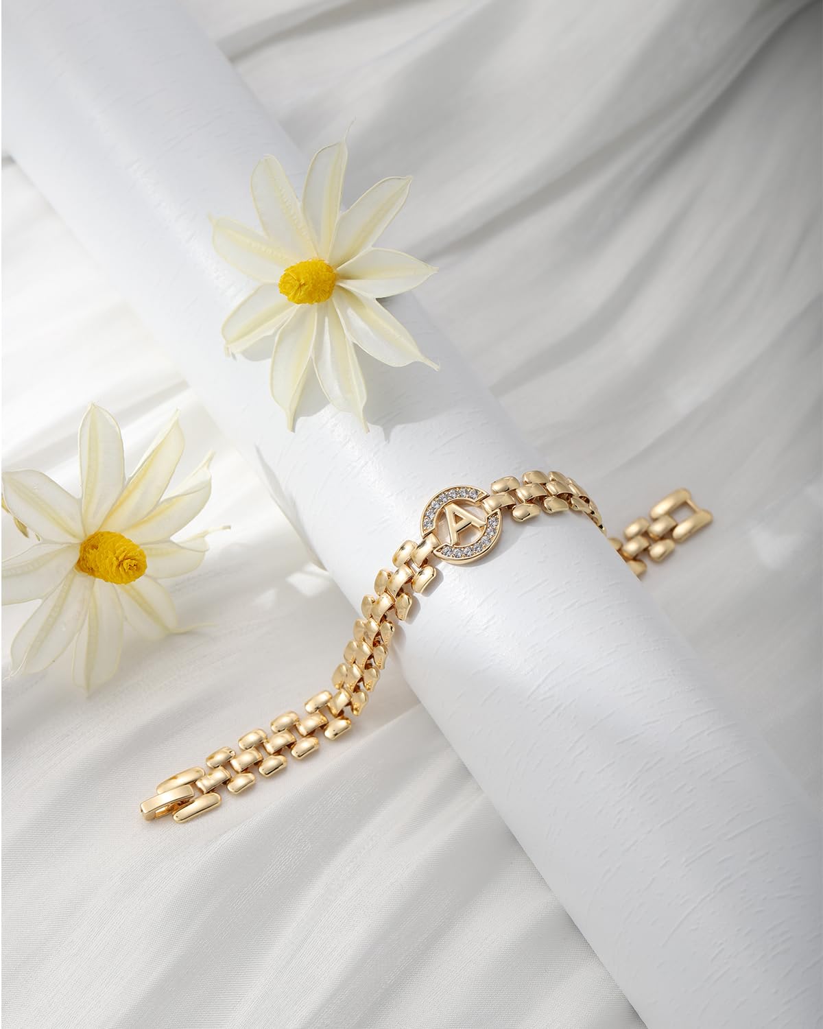 WEDDINEN Initial Bracelet,14K Gold Plated Letter Bracelets for Women, Thick Bangle Wrist Gold Alphabet Bracelet for Women, Christmas for Women Jewelry Initial H Charm Chain