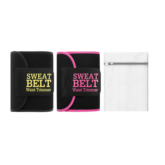 Aimoo 2 Pcs Waist Trainer for Wome, Sweat Waist Trimmer Belt, Sweat Band for Stomach Weighe loss,Sweat Belt Stomach Wrap (S(Pink+Black)