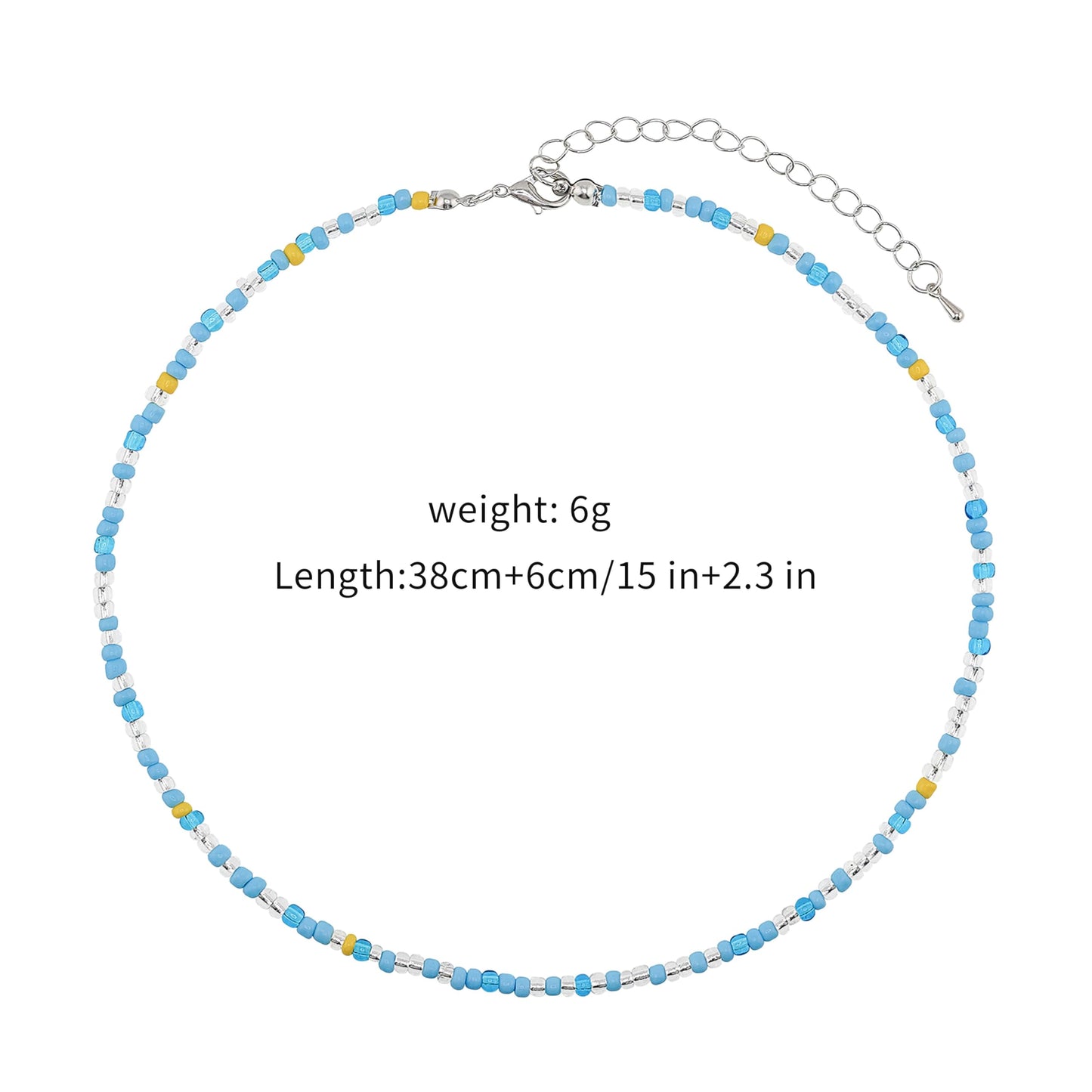 Lameybrt Cowrie Shell Surfer Necklaces, Hawaiian Beach Handmade Choker Set for Women, White Rice Bead with Black Accents, Bohemian Summer Seashell Choker 2 Piece Set, Perfect for Summer Beach Vacation, Birthday, Mother’s Day & Holiday Gifts (R05 Blue)