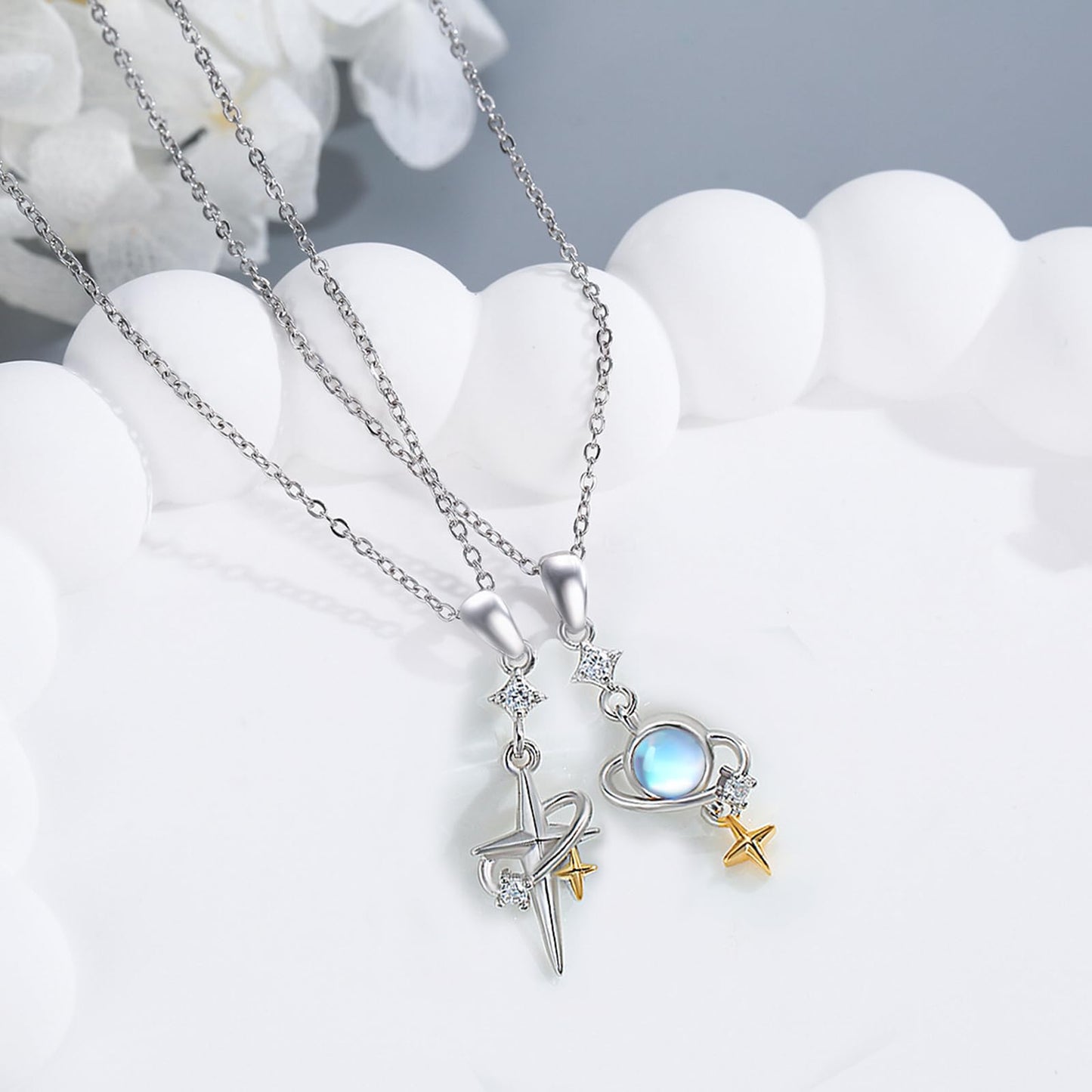Silikepa Star Necklace for Women 925 Sterling Silver Star Pendant Necklace Friendship Couple Pendant Necklace with Moonstone Jewelry Gift for Women