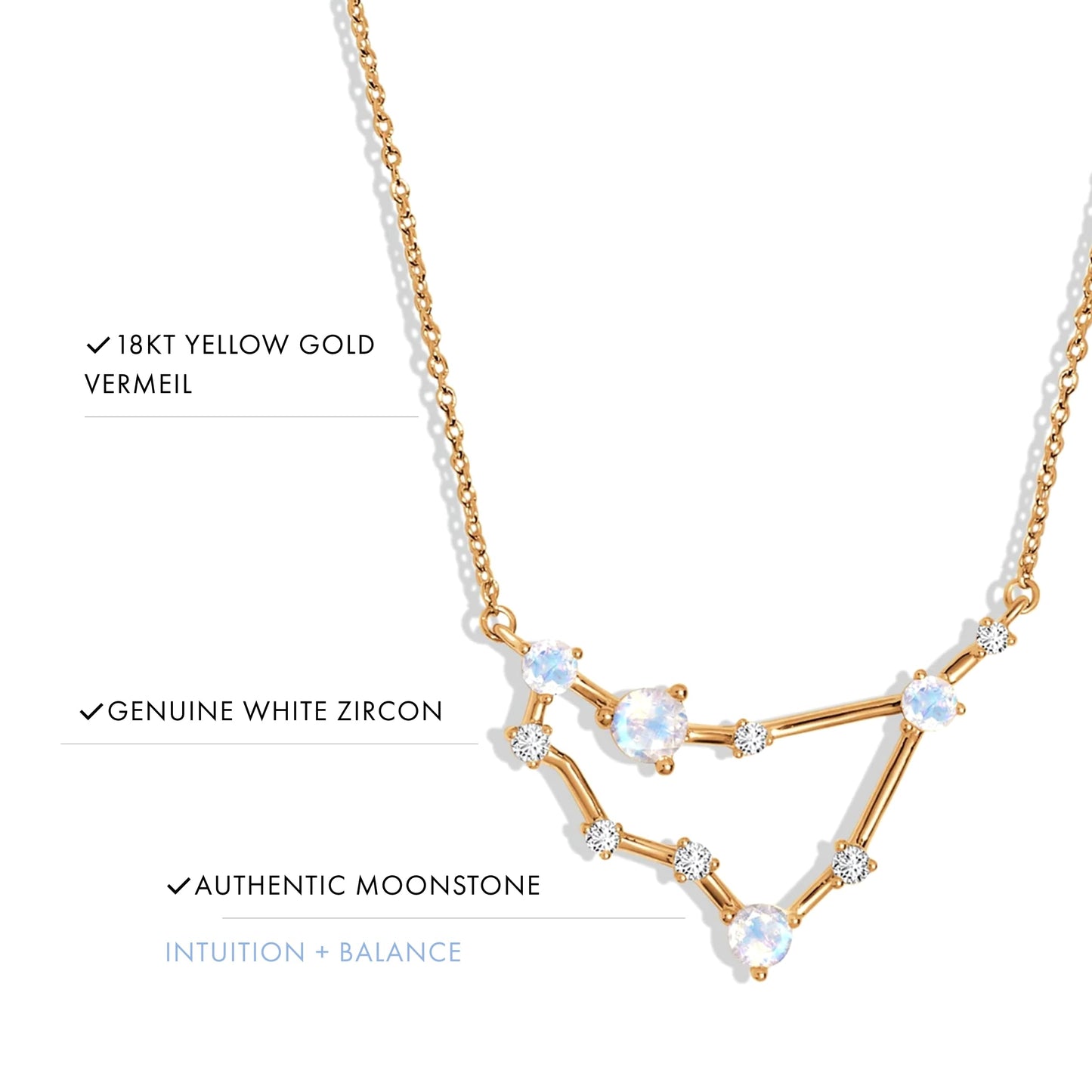 Moon Magic Moonstone Necklace - Capricorn Zodiac Constellation / 925 Sterling Silver - 18k Rose Gold - Yellow Gold Rainbow Moonstone Necklaces for Women/Authentic Rainbow Crystal Jewelry