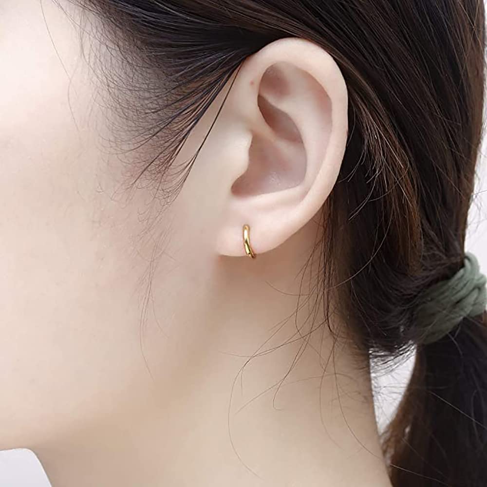 316L Surgical Stainless Steel Huggie Hoop Earrings 8mm Silver Hypoallergenic Earrings Hoop Cartilage Helix Lobes Hinged Sleeper Earrings For Men Women(B10:8mm Silver(THK 1.5mm))