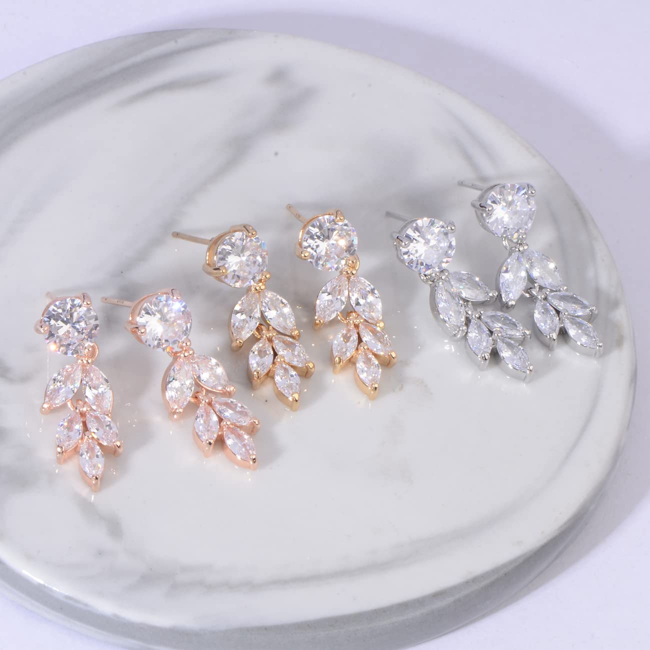 Cinmilada Bridal Earrings for Wedding Gold Sterling Silver Marquise Teardrop Cubic Zirconia Crystal CZ Cluster Earrings for Bride Bridesmaids Women Costume Jewelry Gift