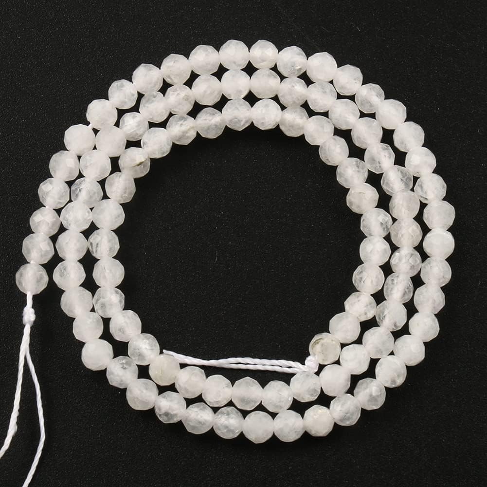 Song Xi 120pcs 3mm Natural White Moonstone Gemstone Beads Faceted Round Loose Stone Beads for Jewelry Making (1 Strand)