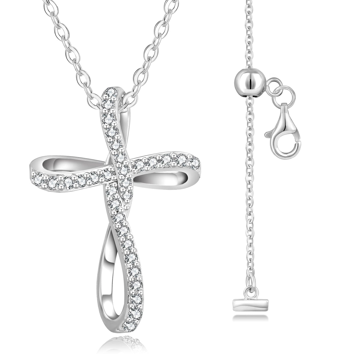 KRKC&CO Moissanite Cross Necklace for Women: D Color VVS1 0,19ct, 925 Vermeil Sterling Silver, Hypoallergenic Petite Pendant, Luxury Gifts for Birthday Anniversary Wedding, Gift Box with Handles