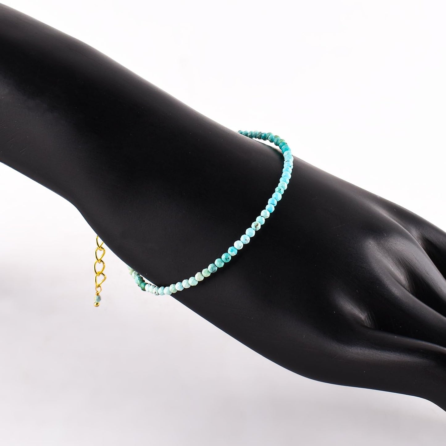 Natural Blue Turquoise Gemstone Micro Beads Dainty Bracelet Jewelry for Women, December Birthstone, Chakra Energy Crystals, 14k Gold Plated Chain 8 inch Adjustable