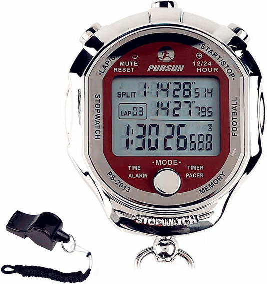 Stopwatch Timer, Digital Stop Watch with 0.001second Timing, Metal 100 Laps Memory, Rolilink Large dispaly Alarm Clock for Coach Sports Running Marathon