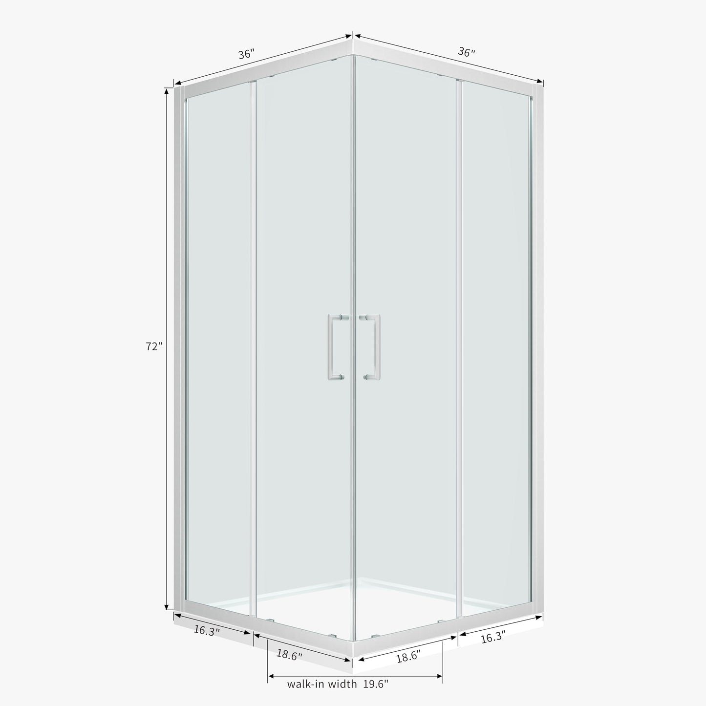 ENSO SENKA Corner Shower Enclosure 36" D X 36" W X72" H Shower Stall for Walk in Shower, 1/4" Thick Clear SGCC Tempered Glass Sliding Shower Door, Brushed Nickel (Shower Base Not Included)