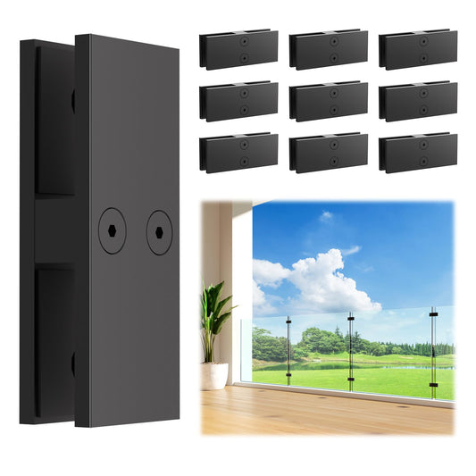 LukLoy 10 Pack Heavy Duty Railing Glass to Glass Clamp, Black 304 Stainless Steel with Dual Powder Coating – No Drill, 180° Angle for Frameless Glass Railing, Pool Fence & Balustrade