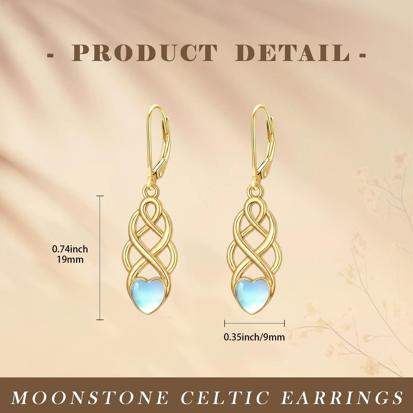 XPYPZP 14K Gold Celtic Knot Dangle Drop Earrings for Women Irish Celtic Heart Moonstone Leverback Earrings Ireland Jewelry Mothers Day Gifts for Mom Wife Girlfriend Her