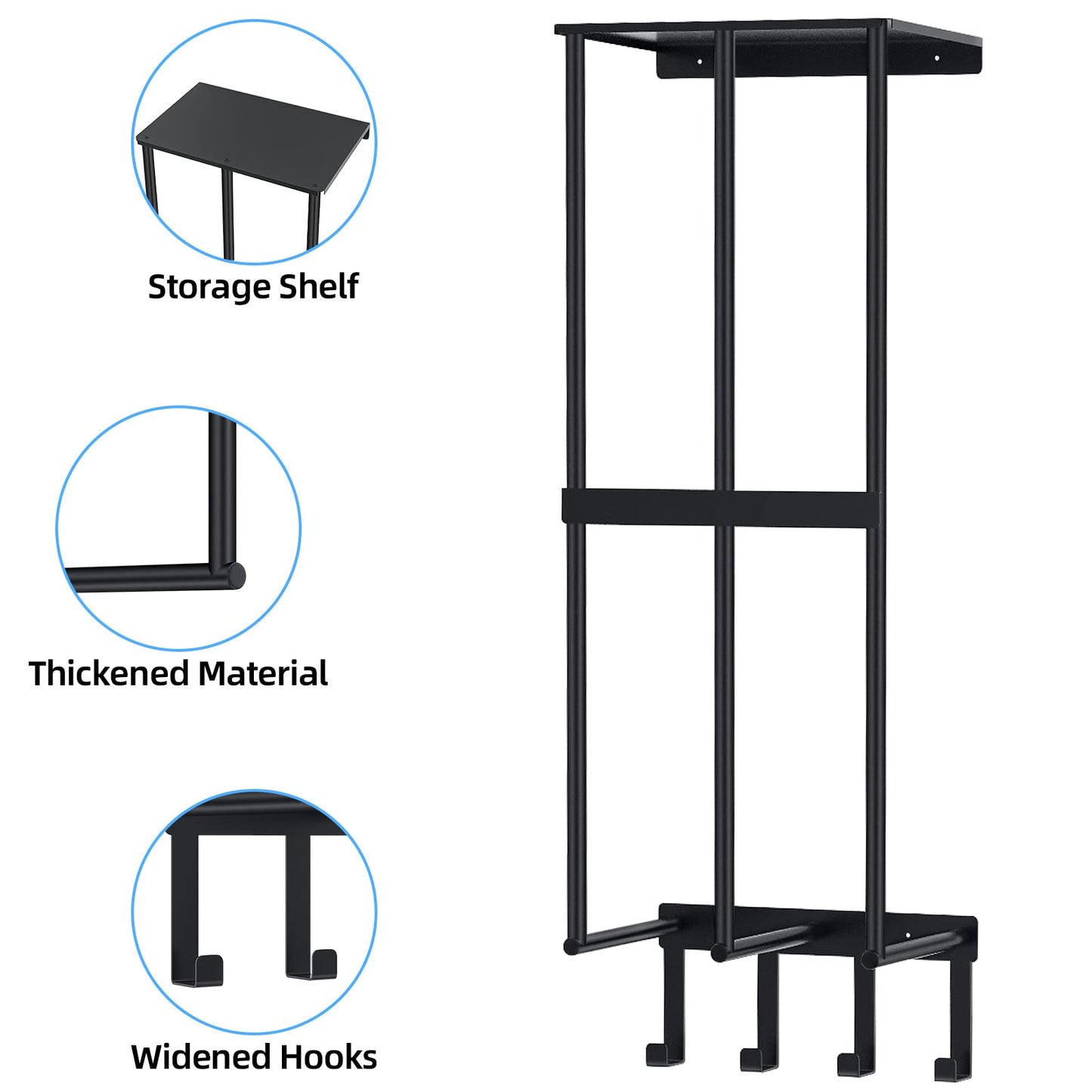 Camping Chair Wall Storage for Garage, Metal Camping Chair Storage Rack Wall Holder, Floating Shelf, 4 Hooks, Stainless Steel, Beach Chair Rack, Umbrella Holder, Garage Chair Organizer, Matte Black