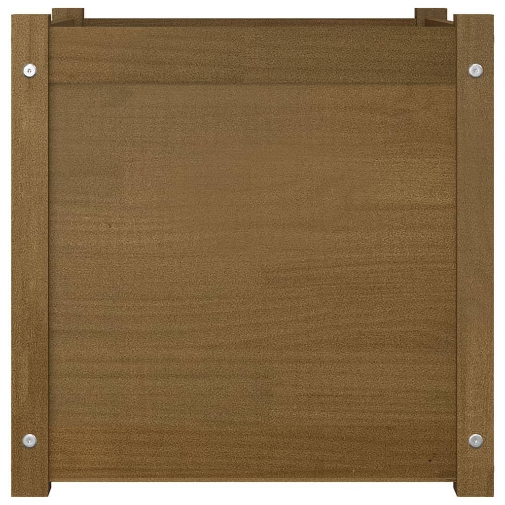 MINERWALL Honey Brown Solid Pinewood Garden Planter, 19.7 inch Square Outdoor Raised Garden Bed for Flowers, Herbs, Vegetables, Weather Resistant Patio Decor