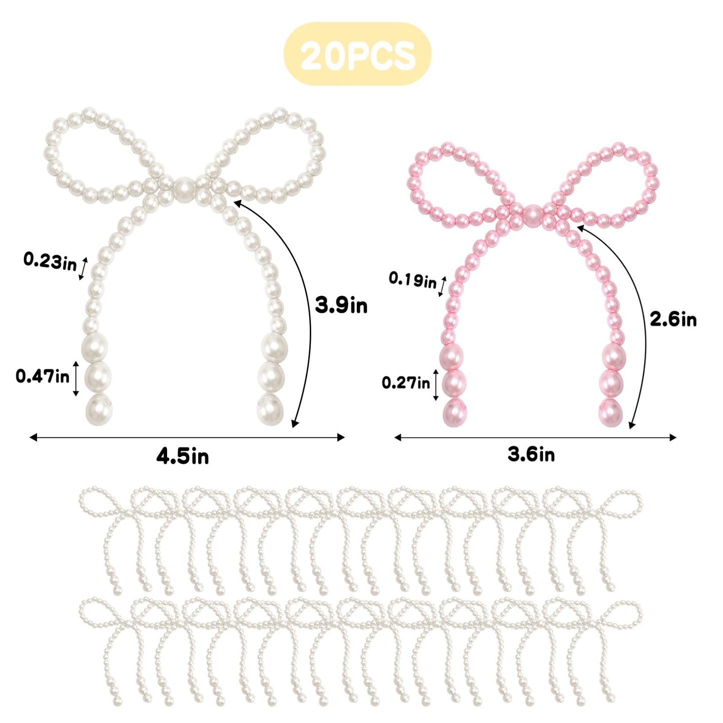 20Pcs Pearl Bow Cake Topper Pearl Bows for Bouquets Cupcake Party Coquette Cake Decorations Cute Cake Decor for Weeding Baby Shower Women Girls Princess Themed Birthday Party Accessories White