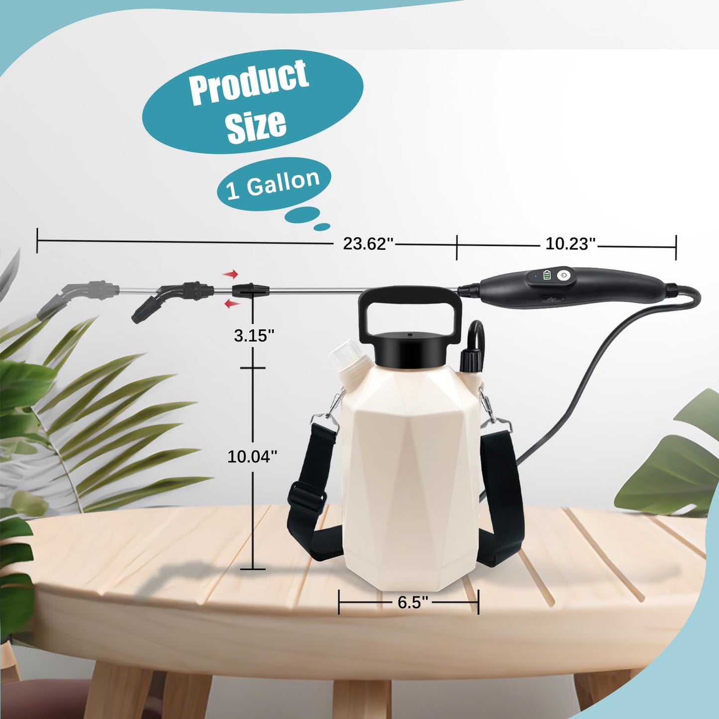 Battery Powered Garden Sprayer, 1 Gallon Electric Sprayer in Lawn with USB Rechargeable Handle, Retractable Wand, 3 Mist Nozzles, Yard Water Pump Sprayers with Adjustable Shoulder Strap for Gardening