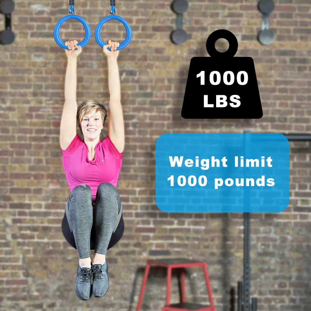 Dolibest Non-Slip Gymnastics Rings Kids Monkey Bars Swing Trapeze Bar with Adjustable Straps (41.7inch) Home Fitness Full Body Workout Ninja Warrior Obstacle Course Blue (2Pack