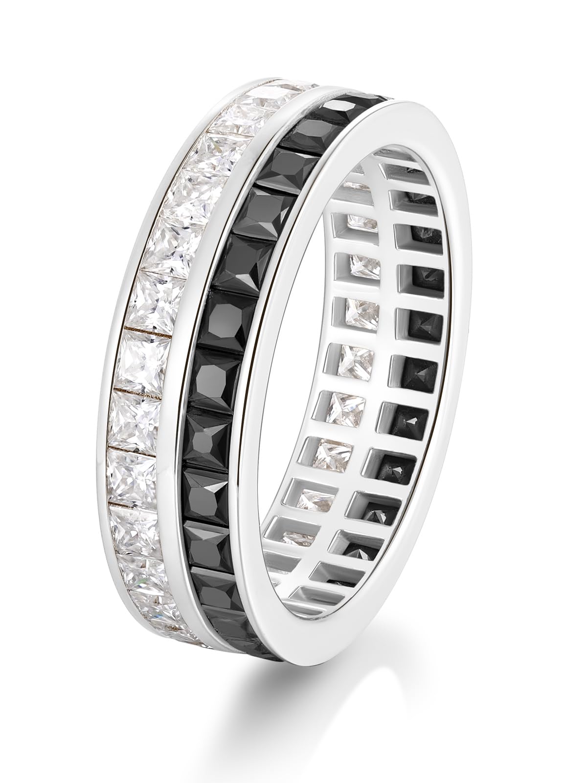 Frbod Womens Black Diamond Ring Moissanite Wedding Band Princess Cut Diamond Band Chunky Sterling Silver Rings Size 5