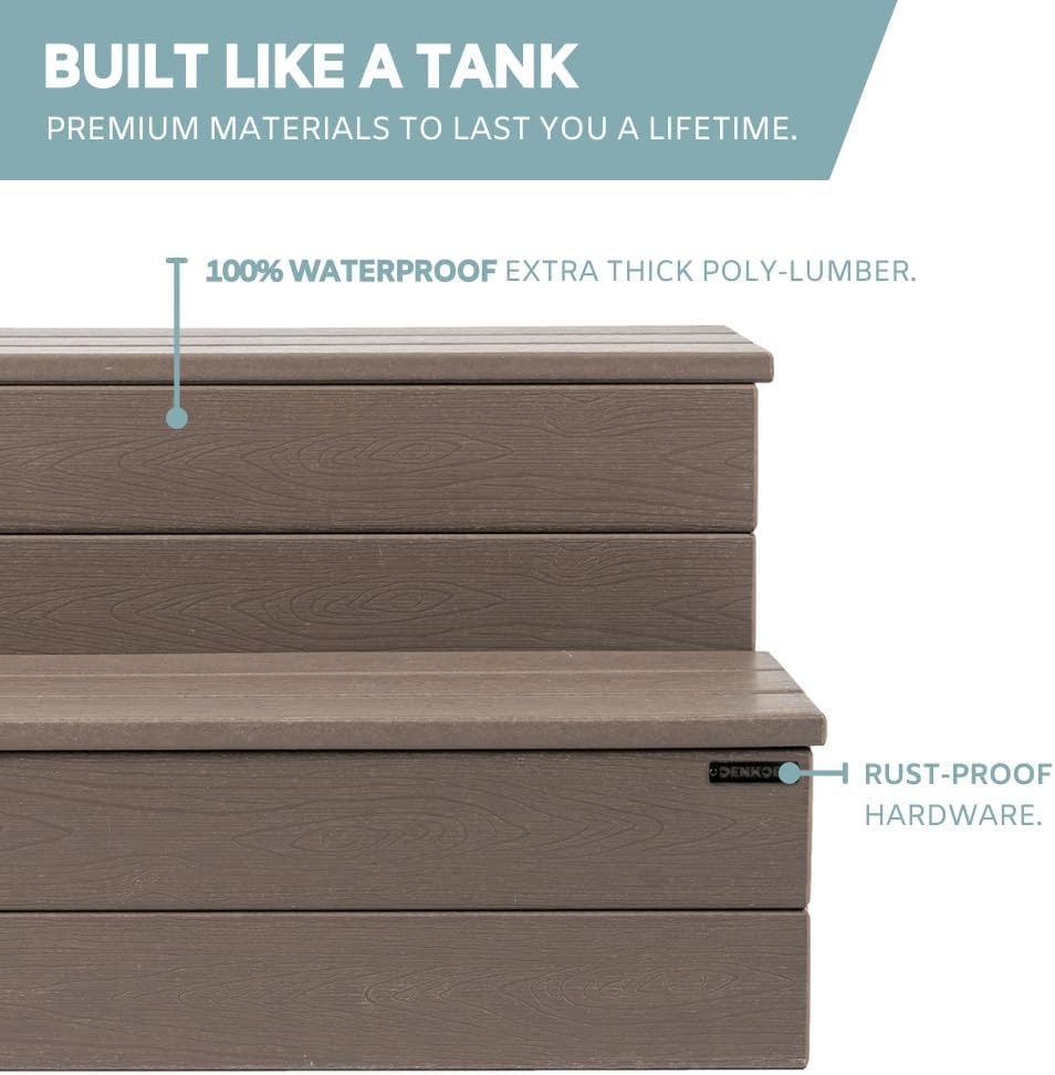 DENKOE Hot Tub Steps with Storage - Waterproof, Non-Slip & No Maintenance - Multi Angle Access - Ideal for Spa Steps, Hot Tub Stairs - Brown Spa Step for Outdoor
