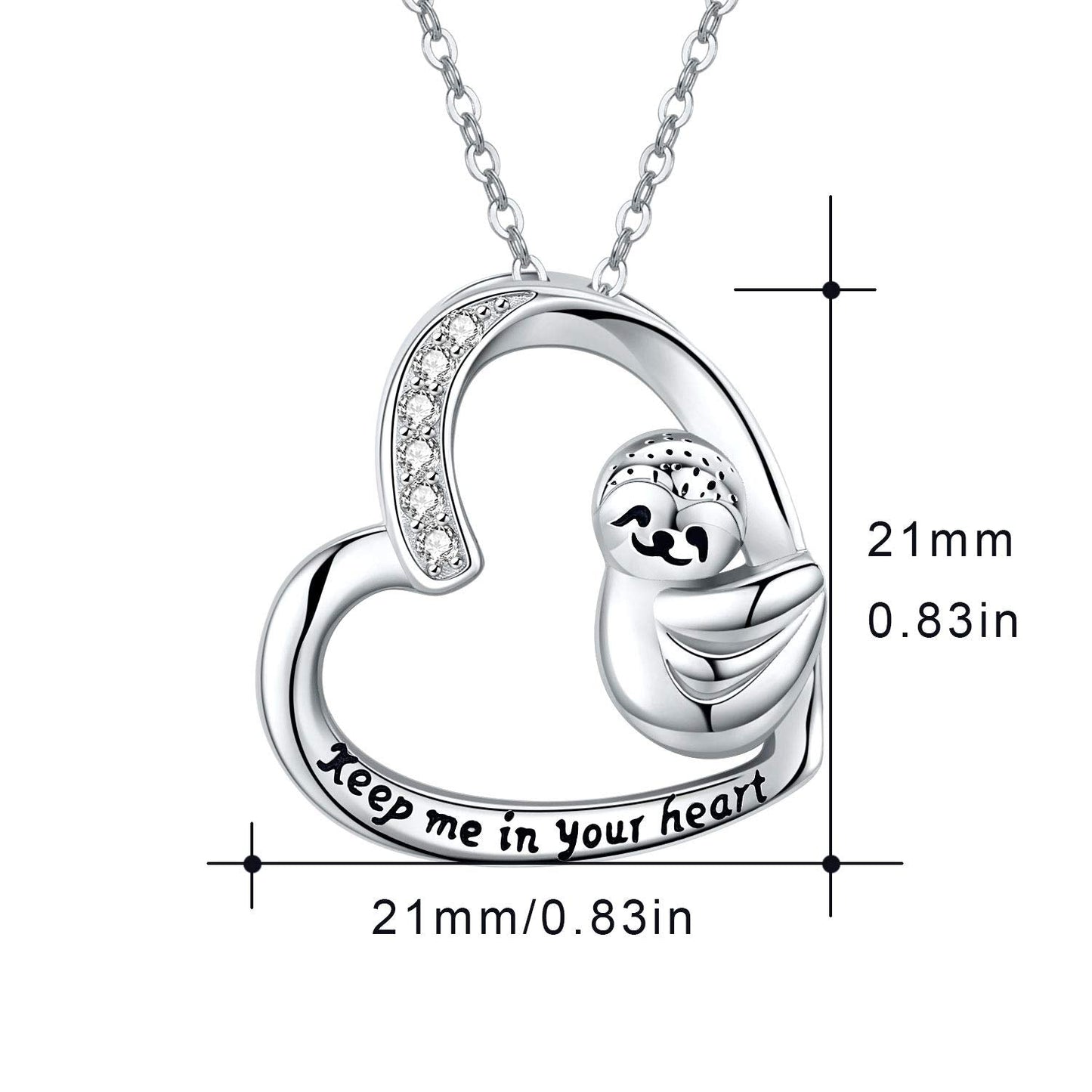 JUSTKIDSTOY S925 Sterling Silver Sloth Necklace “Keep Me in Your Heart”Animal Pendant Necklaces for Women Sloths Lovers Gifts