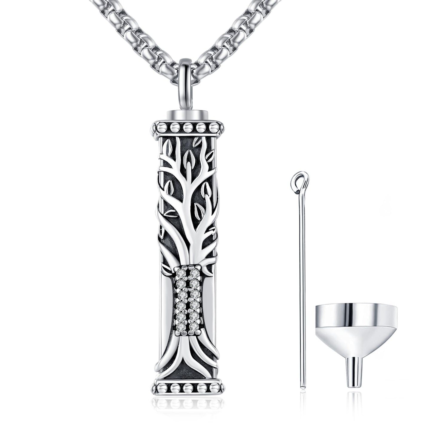 Square Urn Necklaces for Ashes Sterling Silver Tree of Life Ash Pendants Cremation Jewelry Keepsake Pendant Memorial Jewelry Gifts for Ashes of Loved Ones
