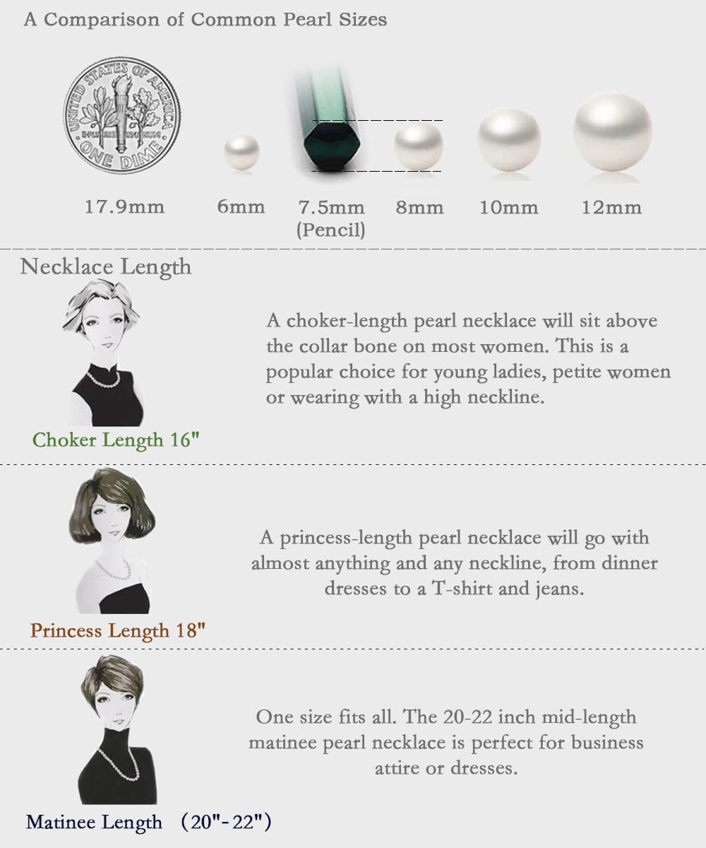 HUWODY Round White Simulated Shell Pearl Necklace Strand Pearl Choker Necklace Jewelry for Women 8mm 16inch