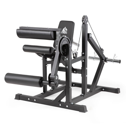 LIONSCOOL Leg Extension and Curl Machine, 600lbs Adjustable Seated Leg Extension and Hamstring Curl Bench, 2" Plate Loadable Lower Body Exercise Cable Equipment for Home Gym, Barbell Clips Included