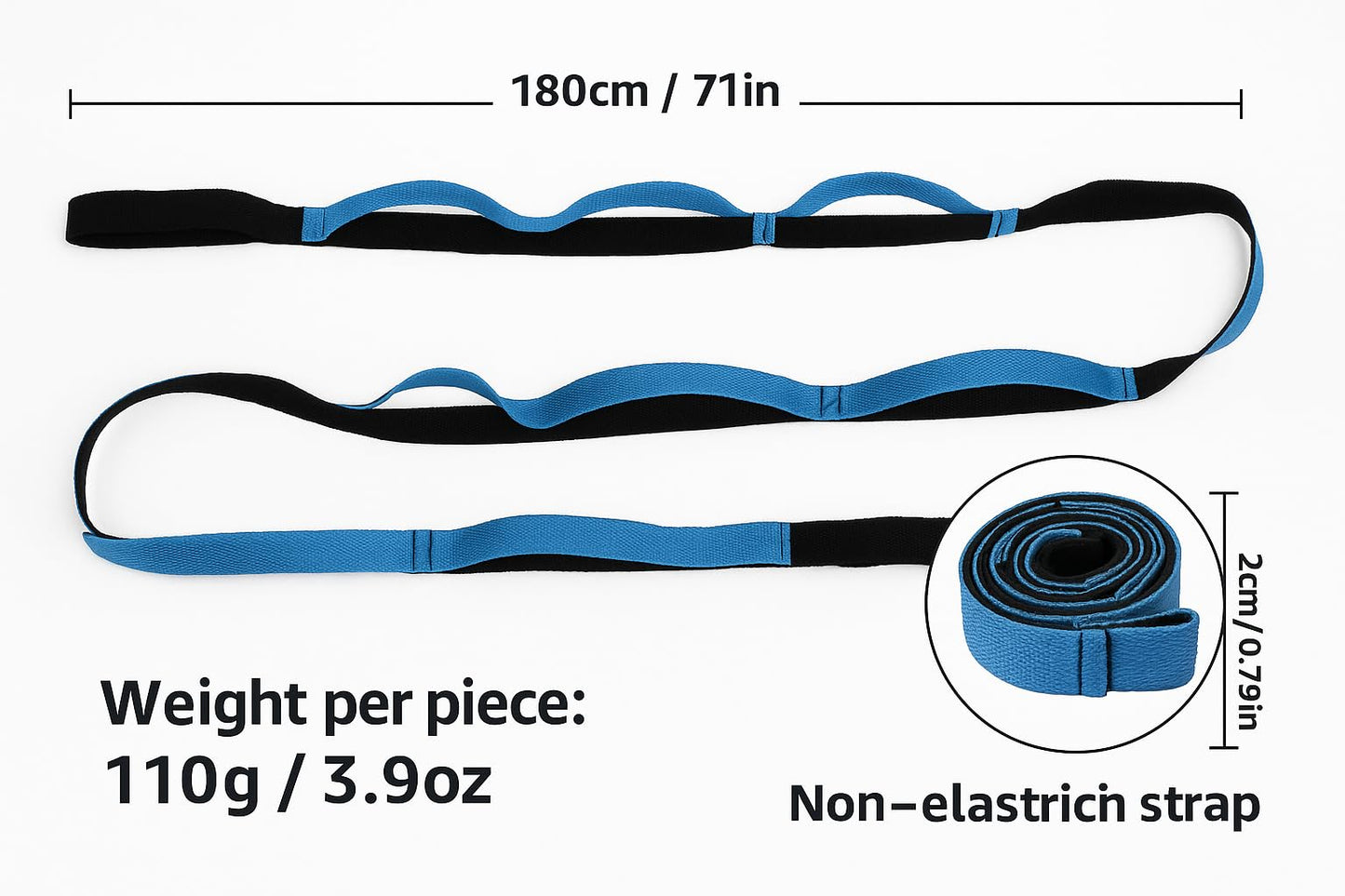 Yoga Stretch Strap with 10 Loops – Non-Elastic Stretching Strap for Flexibility, Physical Therapy, Pilates, and Home Workouts