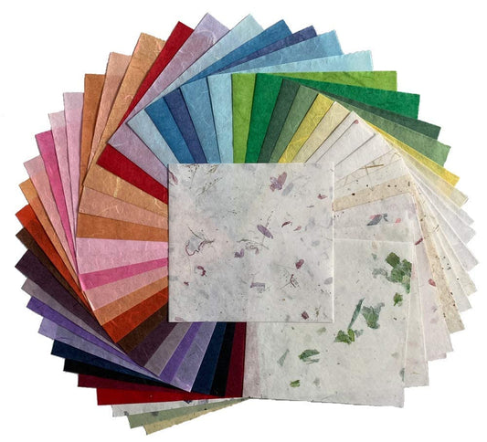 50 Sheets 6 x 6 Inches Natural Fiber Mulberry paper Sheets Square Origami Paper Arts Folding Craft, Decoration Paper for DIY Crafts (Mixed Colors Rice Straw etc.,, 6 x 6)