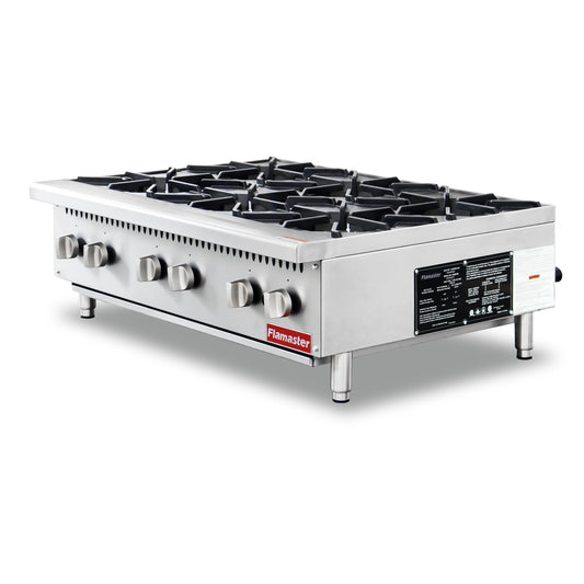 6 Burner Commercial Hot Plate, 36" Countertop Gas Stove Stainless Steel Natural Gas Range with Propane Conversion Kit Cooking Equipment for Restaurant Kitchen-150000 BTU